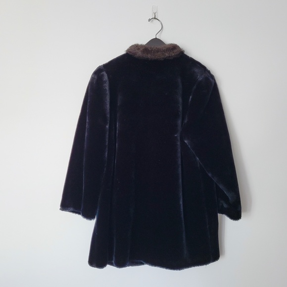 VINTAGE 70s Luxurious Faux Mink Fur‎ Coat Hillmoor Silk Lining Black Brown XL - Picture 2 of 11